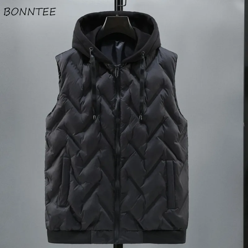 Vesta muži čierne chladné teplé jesenné zimné zimné módne kapucne elegantné vrecká Simple All-Match Windproof Casy Casy High Street Young Kórean