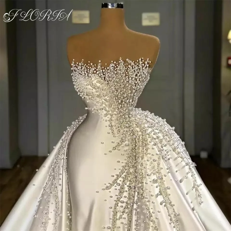 Vestido de Noiva Elegantné perly Crystal Mermaid Svadobné šaty 2022 High -end Sathless Satin Svadobné šaty Africká žena