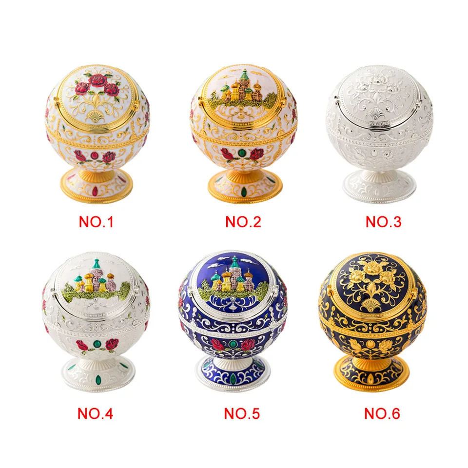 Veterný popolový podnos vinobranie zink zliatsky vzor kvetinového vzoru Globe Cigaret Cigaret Ashtray Tabletop Prenosná domáca dekorácia popolníky