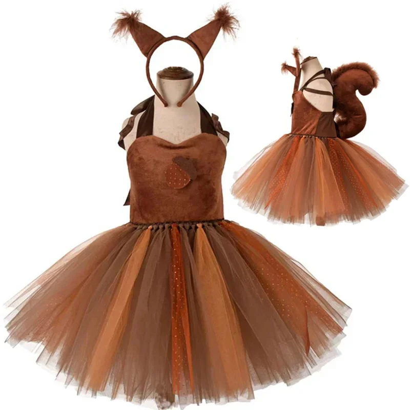 Veveričky Cosplay Girl Dievča detské kostýmy Karikatúra zvierat Roleplay Fantasy dieťa Tutu sukňa Halloween karneval handričku pre Disg Mn10