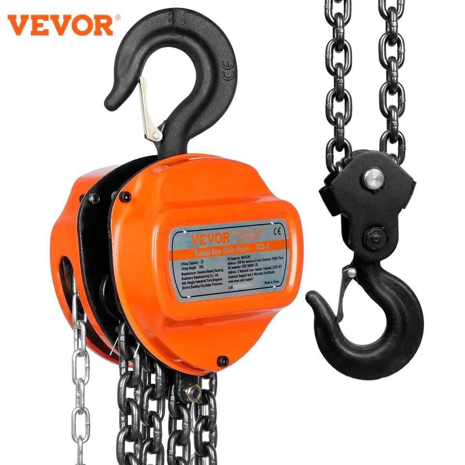 Vevor 1/2/3T Manuál Ručné reťazce zdvíhacieho zdvíhania G80 Galvanizovaná uhlíková oceľ s dvojabinou automatickou reťazou Auto reťazca otáčania 360 ° Rotačný háčik