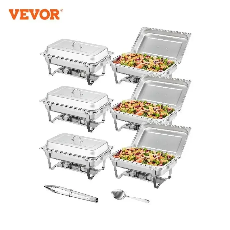 Vevor 8qt obdĺžnik Dupa Disky 2/4/6 Balíky s plné veľkosti Pans Bufet Warmer Warper Server Skladací stojan Palivový držiak zásobník