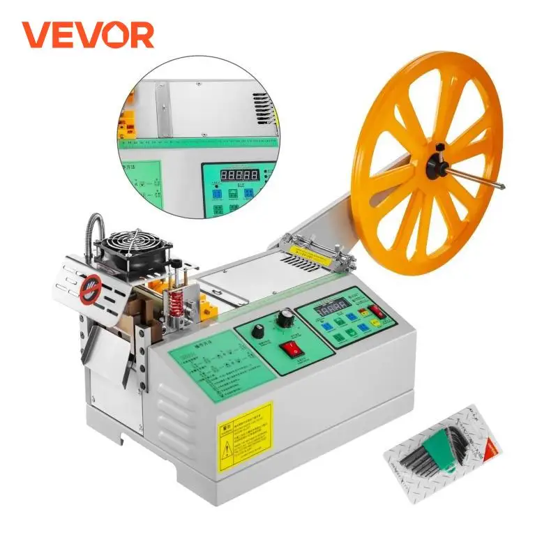 Vevor automatická počítačová handrová páska Rezací stroj Hoto a studená noža Magic Sticker Tuber zips zips shrupový zmršťovací nástroj