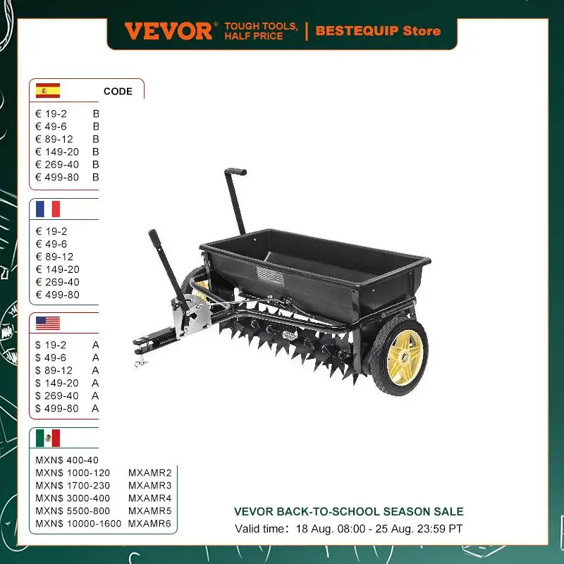 Vevor Broadcast Spreader 100 lb 10inch kolesá oceľový hrot prevzdušňovača pre obytnú farmu Truse Terrain Black