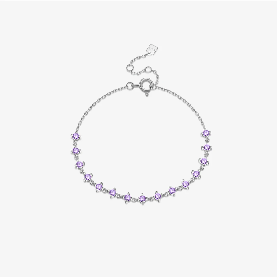 Vewant 925 Sterling Silver Gold Round Purple zirkón Náramok tenký reťaze