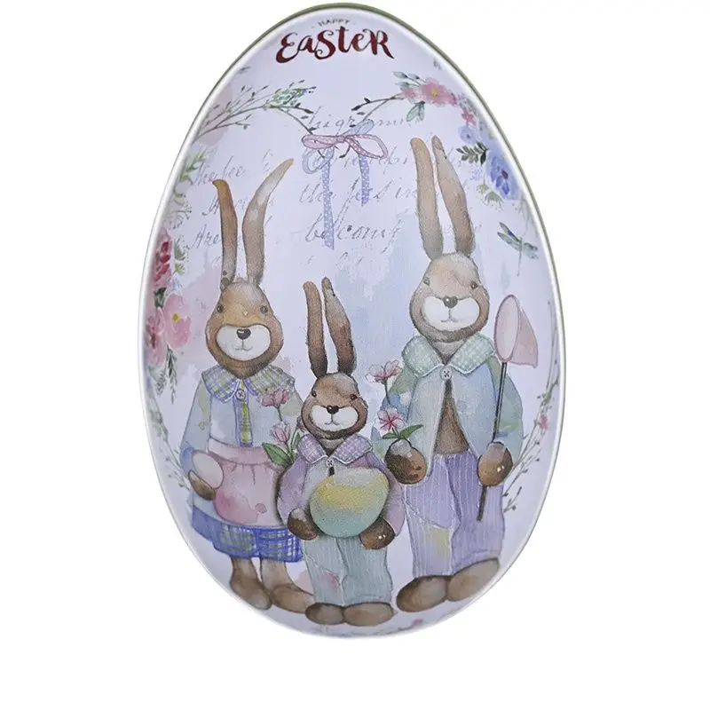 Veľkonočné dekorácie Dodávky Kreatívne vaječné tinkplate Candy Box Cartoon Rabbit Tlač kovové vajcia Detské prekvapivé darčeky balenie plechové boxy