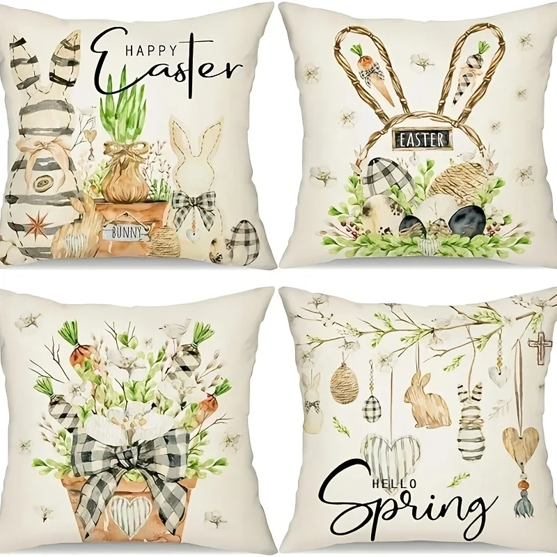 Veľkonočné kvetinové košík Bunny Bunny Tlačená sviatočná spálňa obývacia izba dekorácia polyester vankúš na vankúš