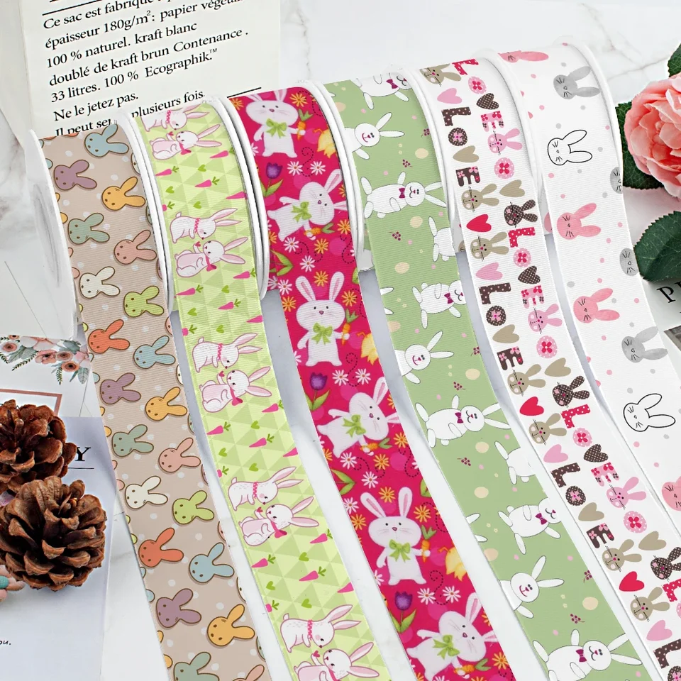 Veľkonočné tematické zajačiky Zlaté vajíčko potlačené Grosgrain Ribbon /satén pre darček balenie svadobnej hostiny dekorácia DIY vlasy
