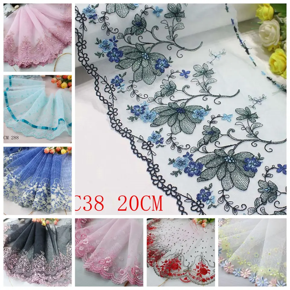 Veľkoobchod 1 yards jemné vyšívané kvetinové ružové/fialové/červené/biele/čierne čipkované čipky DIY/Šitové/svadobné čipky 02