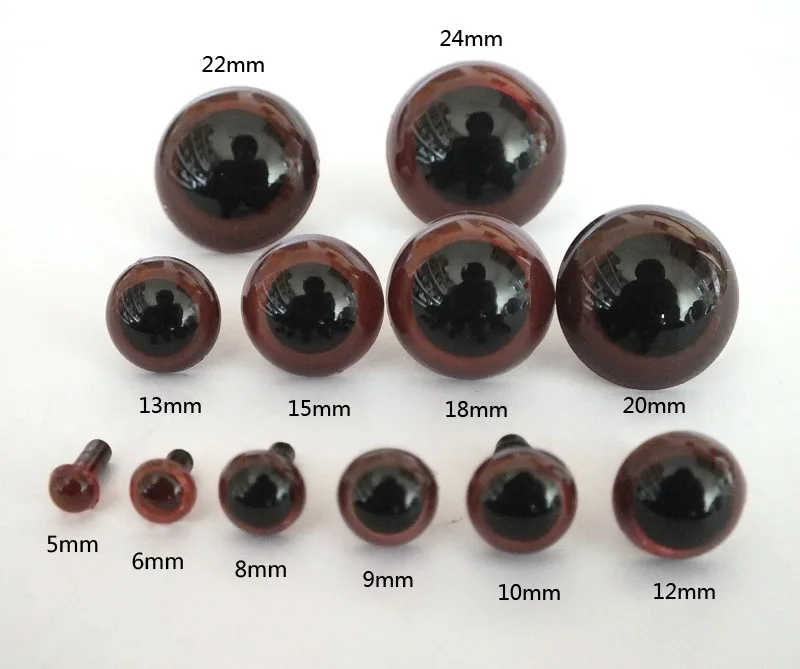 Veľkoobchod (100ks/šarža) 5-20 mm hnedá farba plastové bezpečnostné oči pre hračky Multicolor Plush Animal Eye