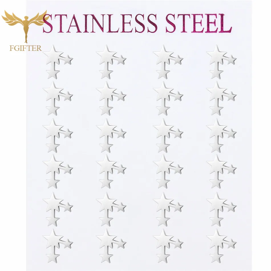 Veľkoobchod 12 párov Lot Stud náušnice Set pre ženy z nehrdzavejúcej ocele 3 hviezdičky náušnice šperky Oorbellen ženský uší lalok piercing