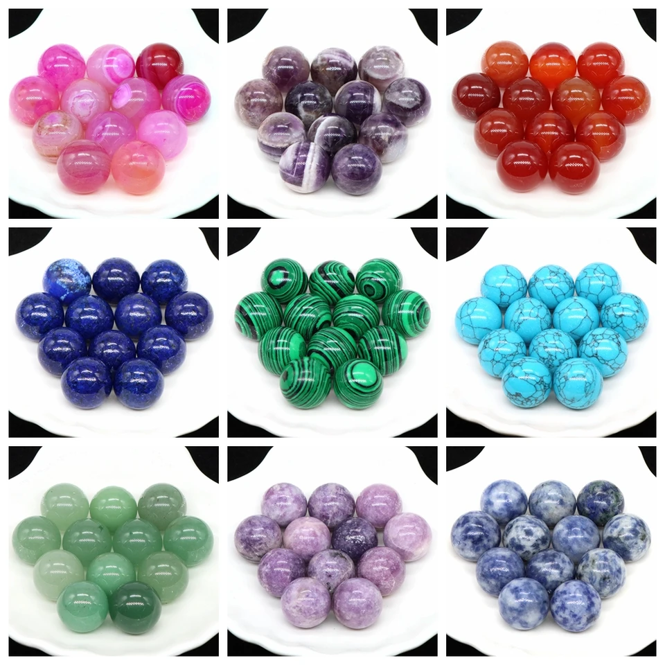 Veľkoobchod 16 mm mini kryštálové gule Prírodné liečivé kamene vreckové gule Čakra globe reiki korálky minerálne drahokamy