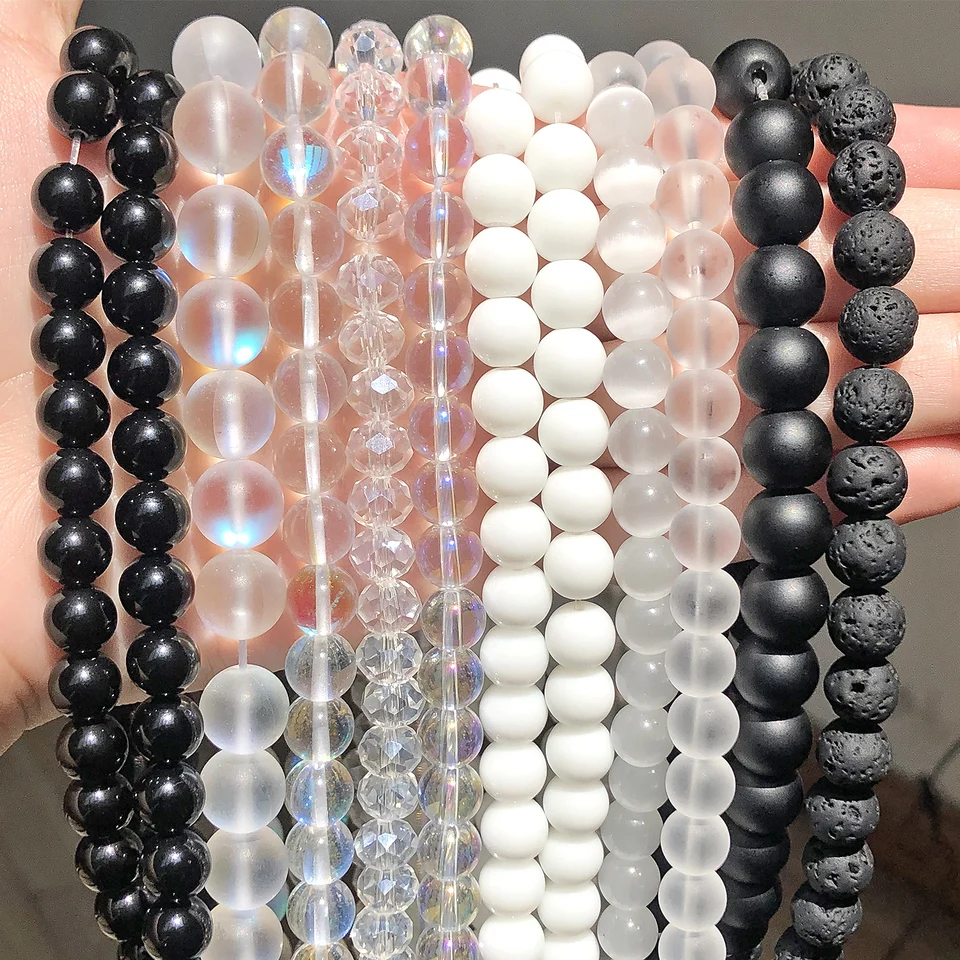 Veľkoobchod 4 6 8 10 12 mm čierny biely matný matný onyx agates okrúhle guľôčky Frost Maste poľské achátové korálky pre šperky výroby DIY náramok