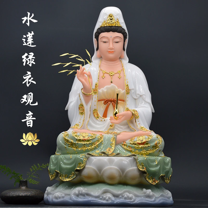 Veľkoobchod Buddha Obrázok 30 cm domáci rodinný talisman feng shui guanyin gilding farebný jade keramická socha