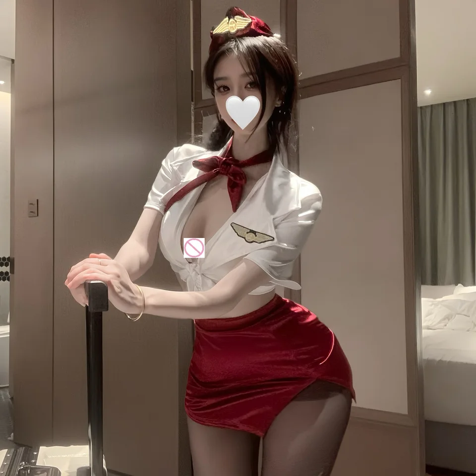 Veľkoobchod Dámske sexy dvoma kusy Roleplay Air Hostess Uniforma Dospelá dáma Cosplay Party Lingerie Dress Night Fliter Nightwear