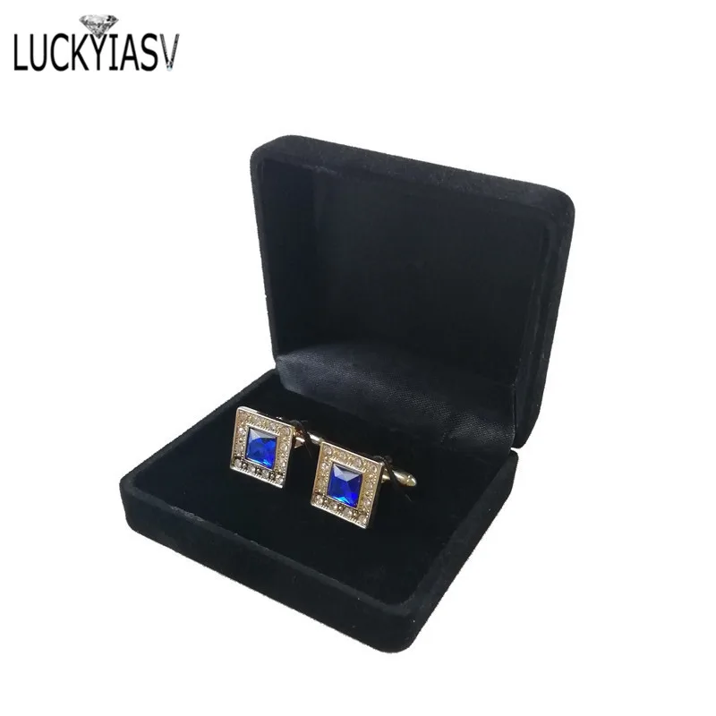 Veľkoobchod čierne zamatové manžetové gombíky Gift Box Men košeľa CuffLinks Gemelos prenášanie puzdra Cuff Link TIE Clip Boxes