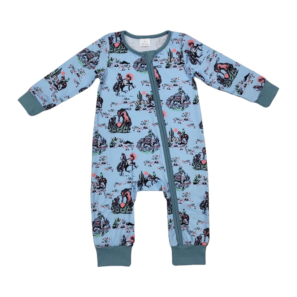 Veľkoobchodné batoľa západný jednodielny Romper Zipper novorodenec novorodenca BodySuit dlhé rukávy Horse Cow thore Boy Boy Kids