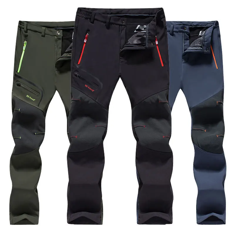 Veľkosť L-6xl Outdoor turistické fleecové nohavice Men Mäk s mäkkou škrupinou Vodotesná vodotesná hrubé teplé nohavice Trekking rybárske kempingové nohavice