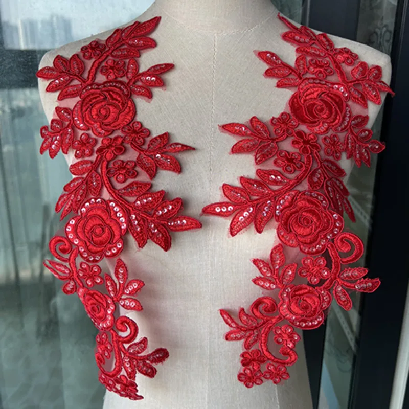 Veľkosť15 cm*39 cm (5pairs-10ks/šarža) Diy šitie červené flicin kvetinové šnúry vyšívané čipky s čipkou Lace Lace Patch Svadobná svadba
