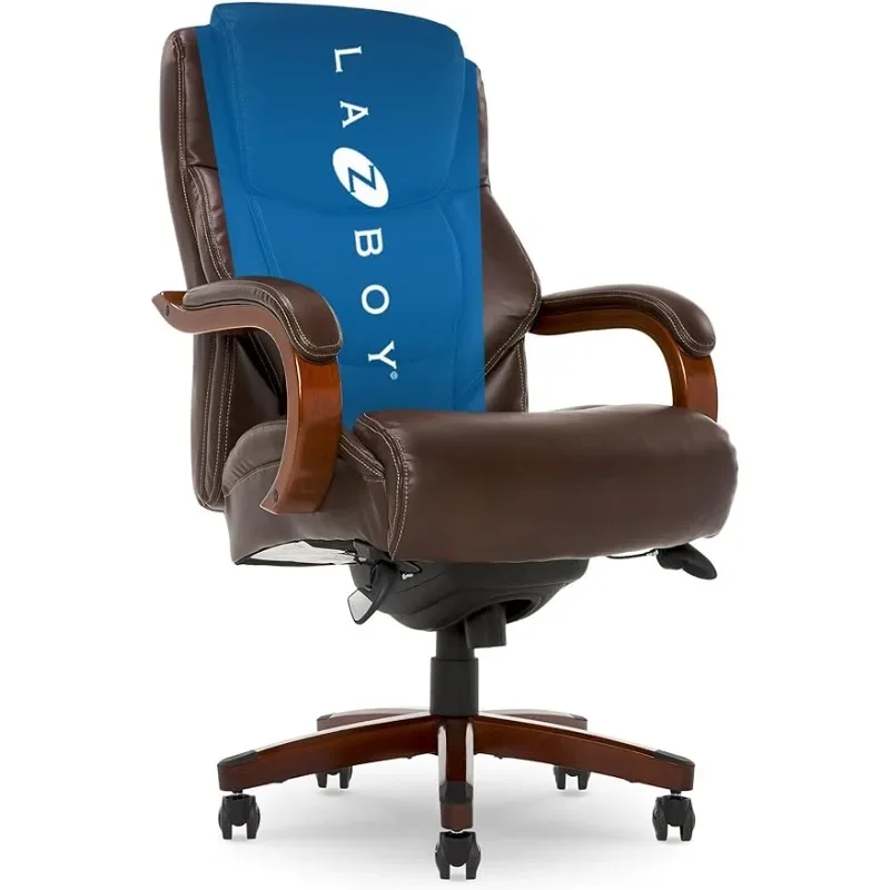 Veľká a vysoká výkonná kancelárska stolička, vysoká ergonomická bedrová podpora, spájaná koža, hnedá