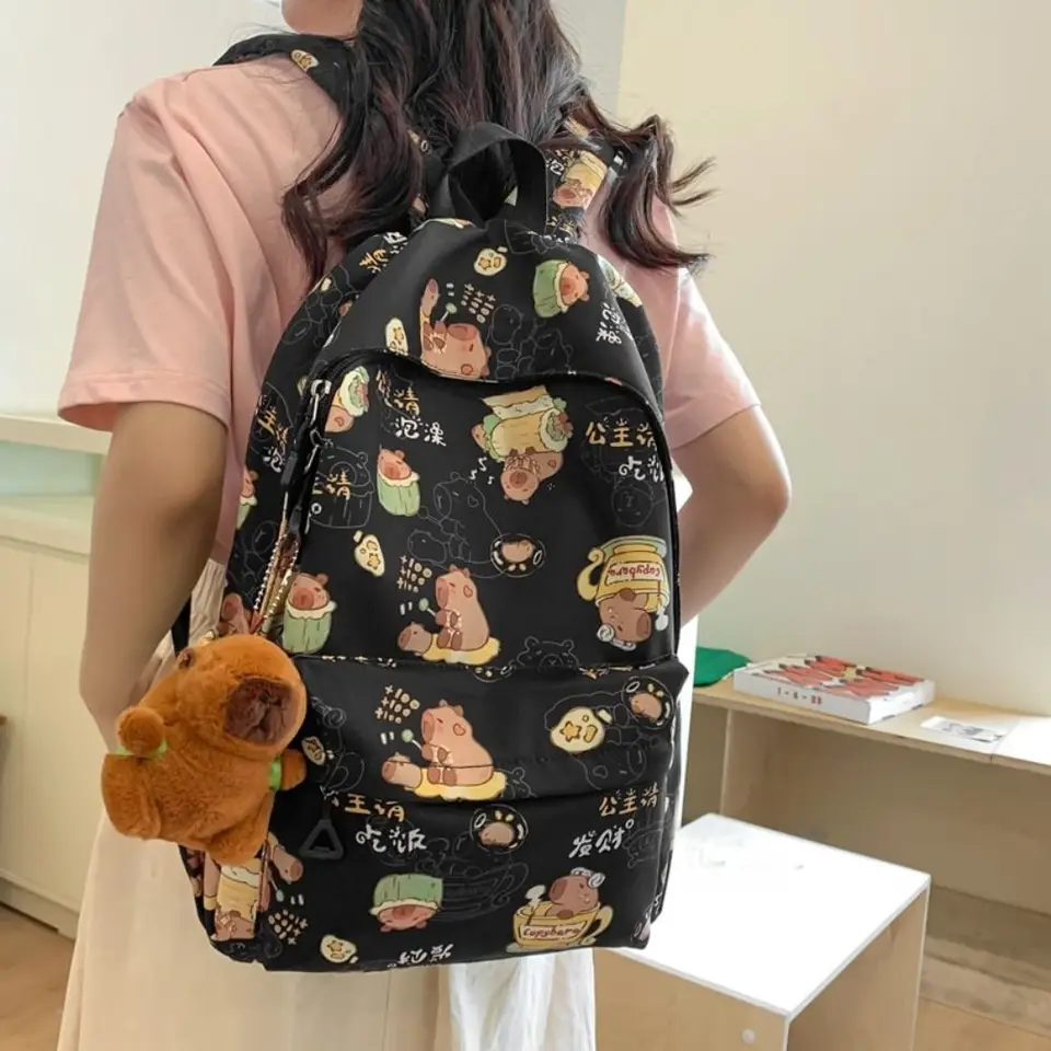 Veľká kapacita Capybara batoh zvierat karikatúra Capabaru vrecko na rameno s príveskom Kórejský štýl Caphybara School Bag Outdoor