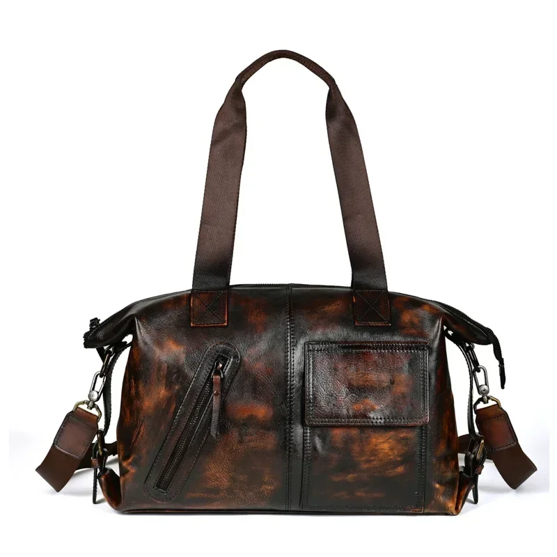 Veľká kapacita Muži Ženy kabelka batožina Duffle Bag Real Cow Leather WEAKTURE CESTOVANIE RAME Multifunkčné cez noc