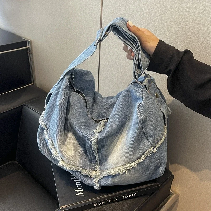 Veľká kapacita premytá džínsová dizajnérka Ženy Lady Tote Ramer Canvas Canvas Woman Kabelka Messenger Crossbody Hobo Bag