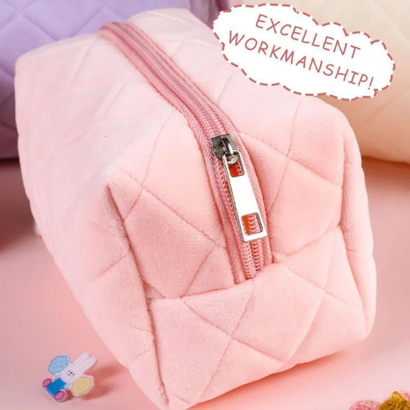 Veľká kapacita ružová biela modrá plyšová taška na make -up s ceruzkou Cencil Case Cute Storage Storage Bag Sladká multifunkčná kozmetická taška Organizátor