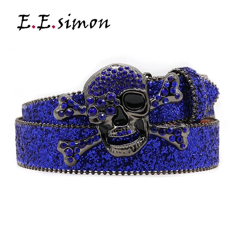 Veľká lebka kamienok Západný pás luxusný značka Hodnené pásy pre mužov Diamond Bling White Belts Cowgirl Cowboy pre džínsy