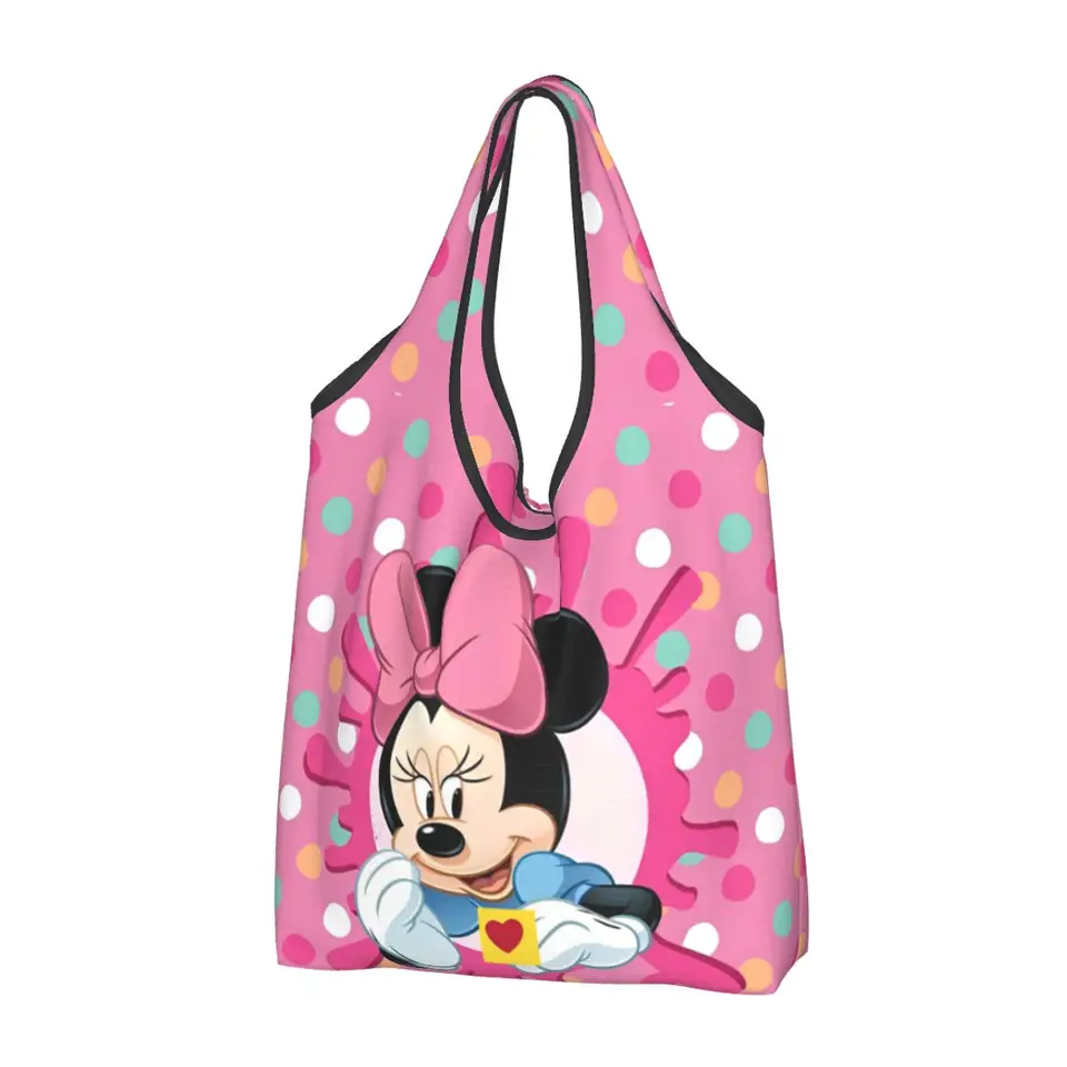 Veľká opakovane použiteľná karikatúra roztomilý Minnie Mickey Mouse Grocery Tašky Recyklujte skladacie ružové nákup