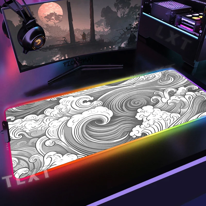 Veľká podložka myši RGB Mouse Pad XXL Gaming MousePad LED MOD MOSE CLIONS WAVES Deskpad Gamer MousePads stolové podložky Klávesové rohože s podsvietením