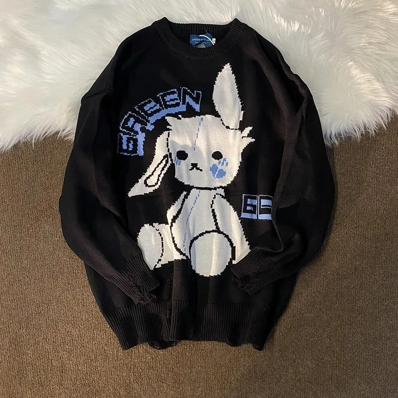 Veľká propagácia y2k retro jeseň/zimná dámska pulloverová sveter s dlhým rukávom Gothic Fashion Rabbit Print Kawaii Grunge Top