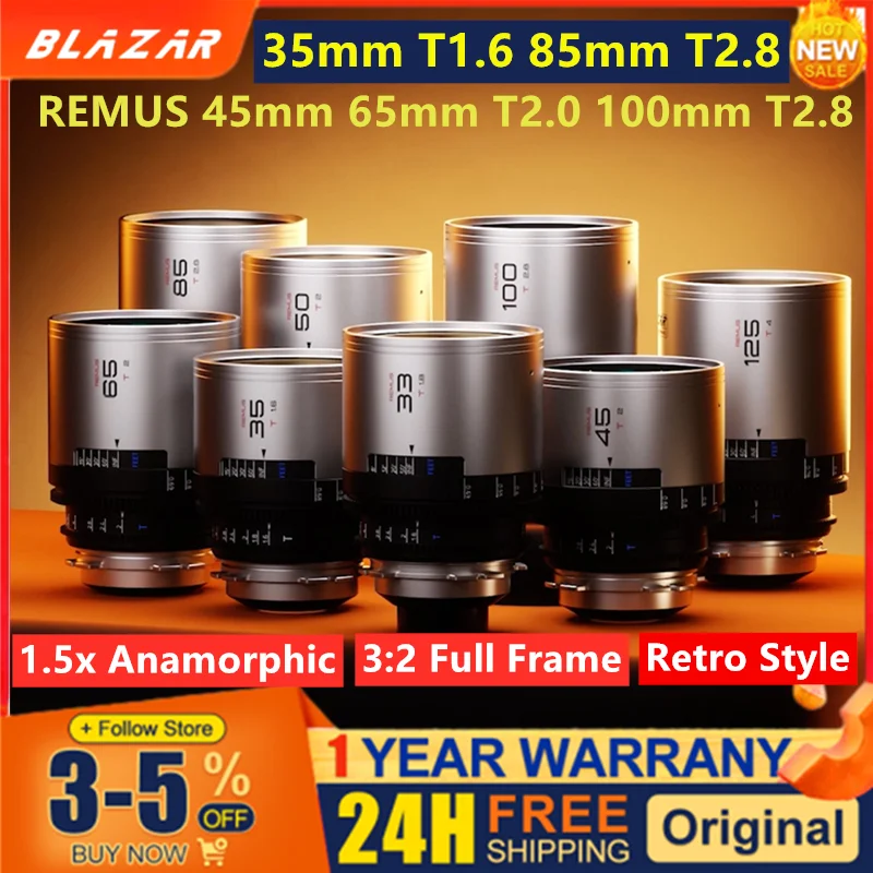 Veľká radosť Blazar Remus 1,5x 50/85/125 mm Anamorfic objektív podpery 3: 2 Celý rámec pre PL/EF Gold Flare/Blue Flare/Silver