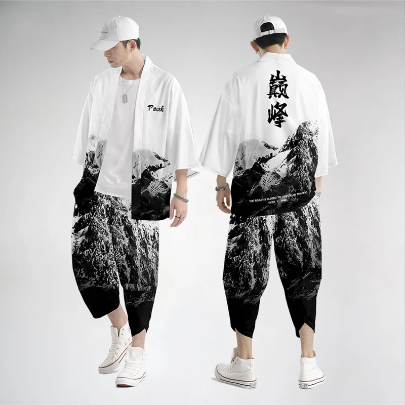 Veľká veľkosť 5xl 6xl japonské kimono kardiganové nohavice sada tlač vrchol mužov dámske košele tradícia yukata haori obi cosplay kostým