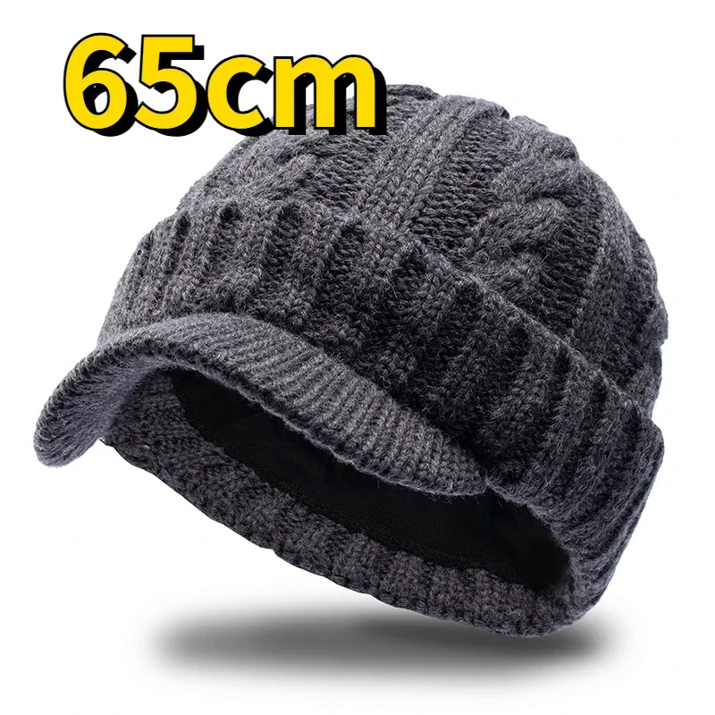 Veľká veľkosť 65 cm udržiavajte teplé čiapky pre mužov vonkajšie krátky okraj kačica jazyk zimný plyšový plyšový hustý vyprážaný cesto zvraty pletenie klobúku
