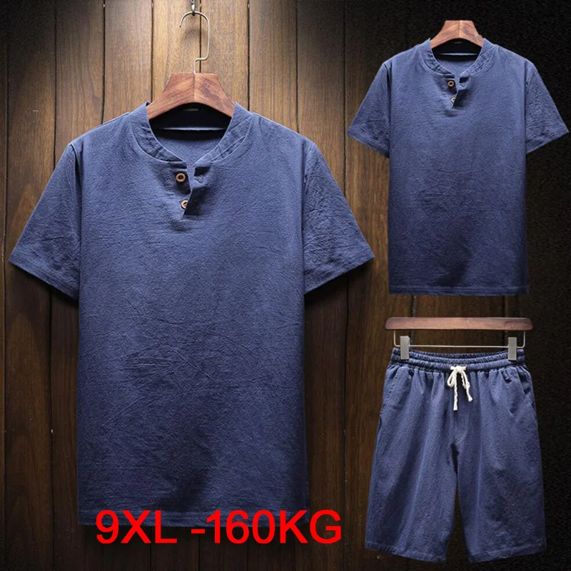 Veľká veľkosť 7xl 8xl 9xl mužov s krátkym rukávom bavlnené tričko a šortky japonský štýl letná nadmorská výška Vintage tričko V-krčky