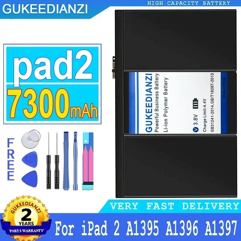 Veľká výmena záložnej batérie 7300 mAh pre PAD2 pre iPad 2 A1395 A1396 A1397 A1376 A1316 IPAD2 Smartphone Batéria