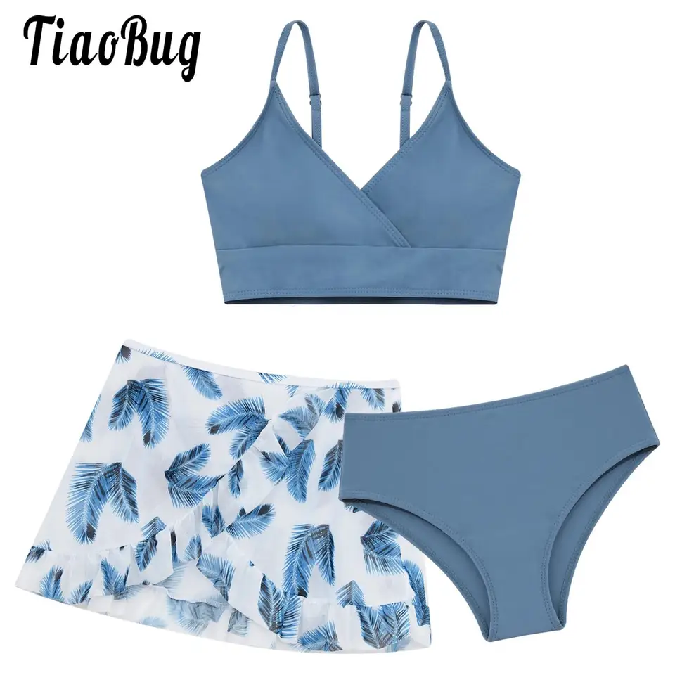 Veľké dievčatá plavky na kúpanie 3 ks Čalúnené bikiny plavky na plávanie outfit so zakrytou sukňou na pláži surfovanie plaviek pre deti