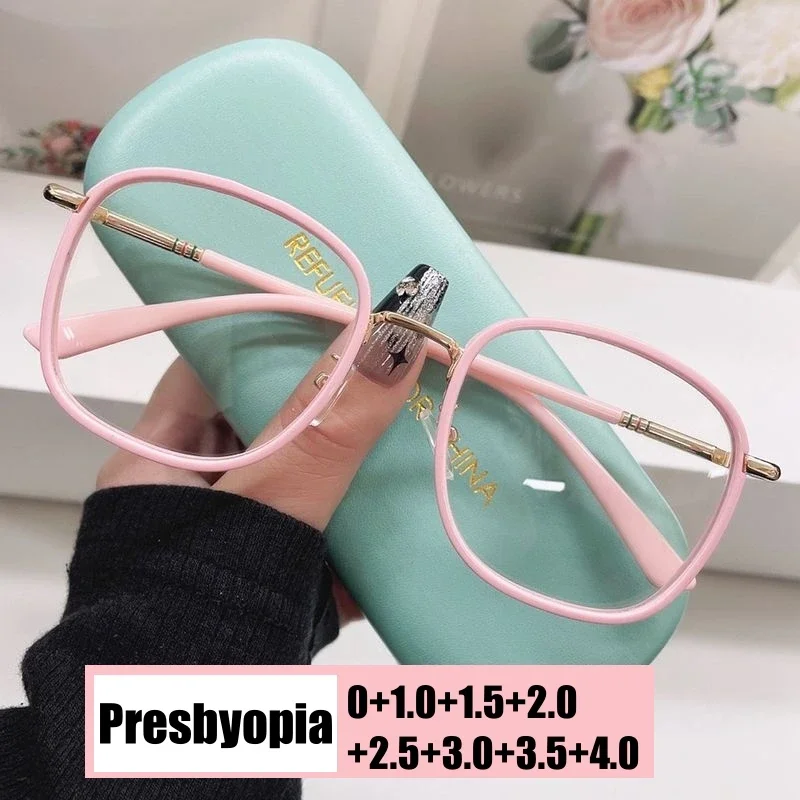 Veľké nadrozmerné okuliare na čítanie pre ženy Unisex Fashion Square Blue Light Blokovanie Presbyopia Luxury Retro Retro Dar zrakové okuliare