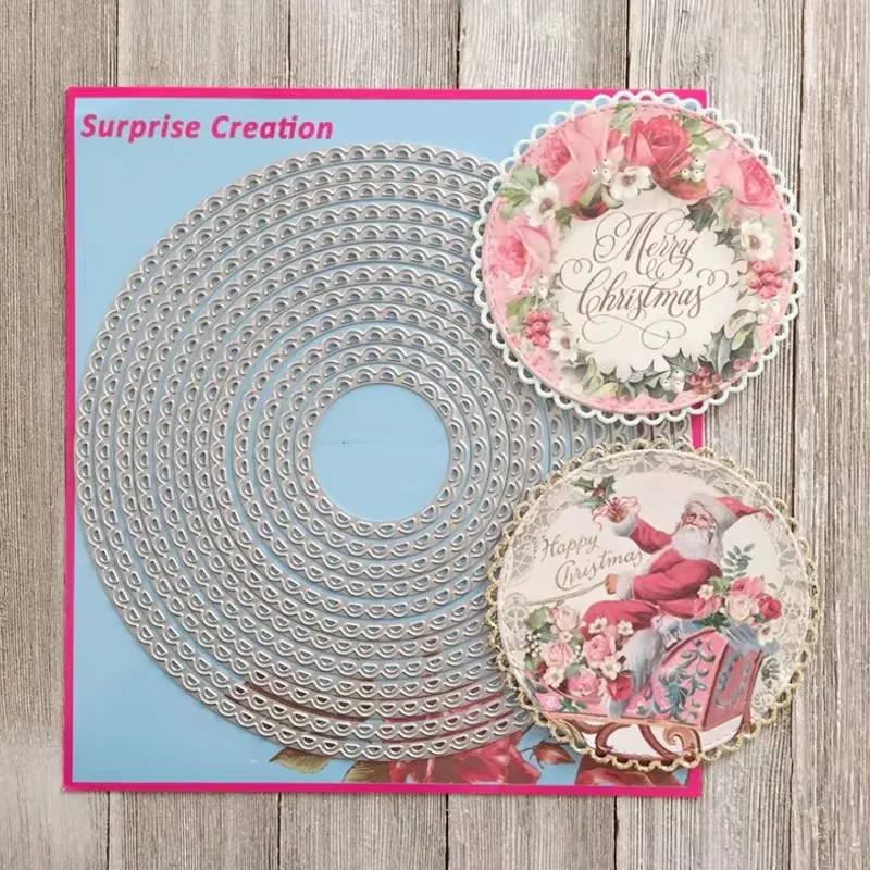 Veľké rezné matrica čipkované okrajové kruhové scrapbook karty papierové remeselné kovové šablón Prekvapenie Prekvapenie tvorby