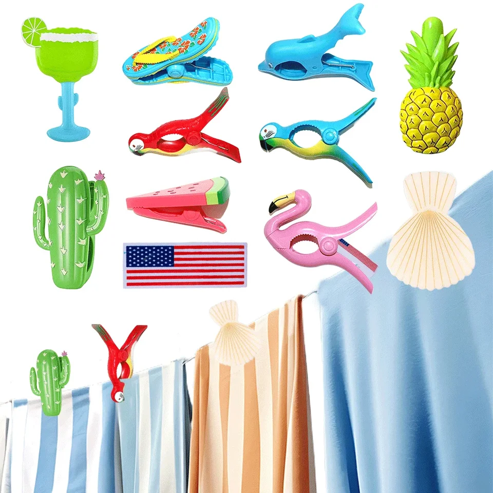 Veľké sušiace stojany na zadržiavanie klipu Roztomilé plastové plážové uteráky Clips Zvieracie dekoratívne odevy kolíky pre slnečné lôžko Sun Lounger