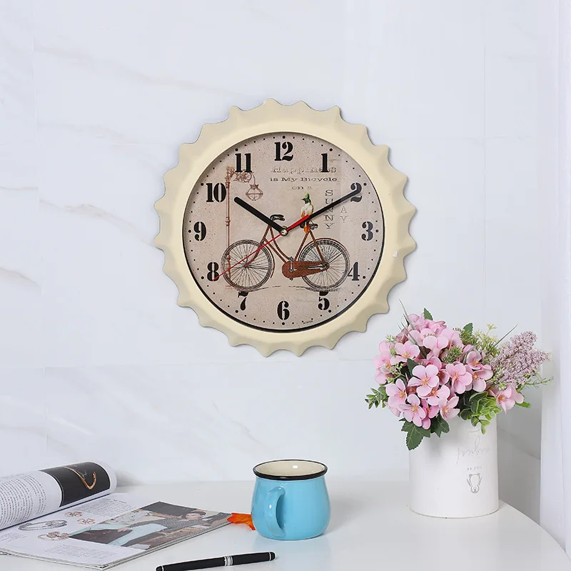 Veľké tiché nástenné hodiny Vintage Elegantný mechanizmus uzáveru fľaše Tichá elektronická kremenná batéria Hodiny Decorácie pre spálňu domov