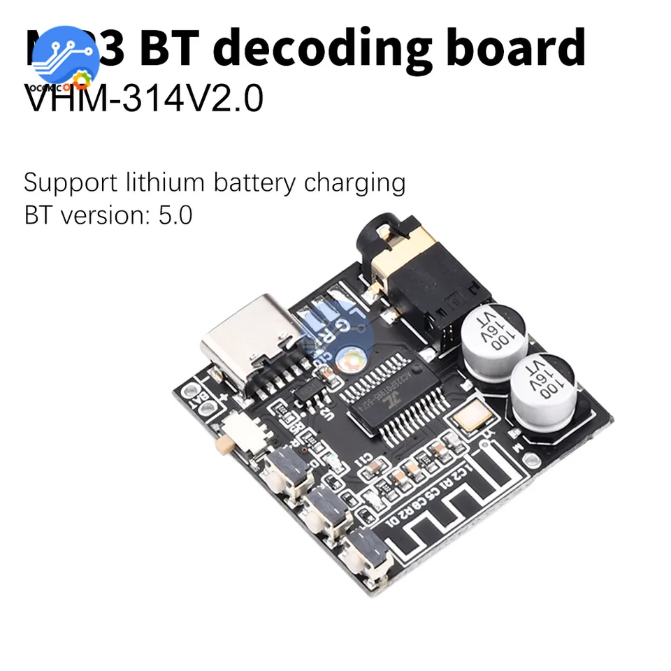 VHM-314-V2.0 Bluetooth Audio prijímač doska Bluetooth 5.1 MP3 bezstratovú dekodérsku dosku bezdrôtovej stereo hudby typu C Micro USB