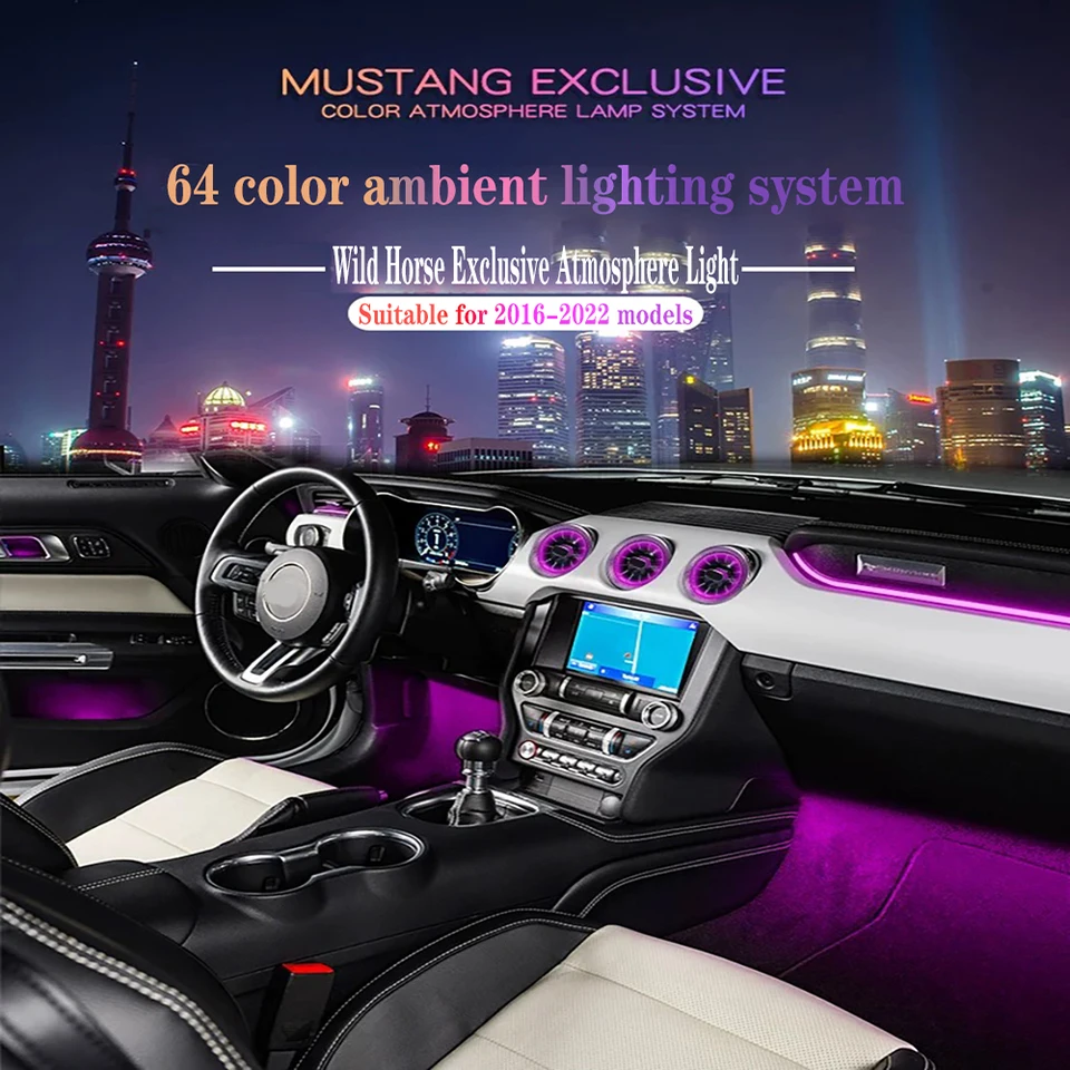 Vhodné pre 2016-2022 Ford Mustang Special Ambient Light, Special Light Strip+Footwell Light+Air Outlet