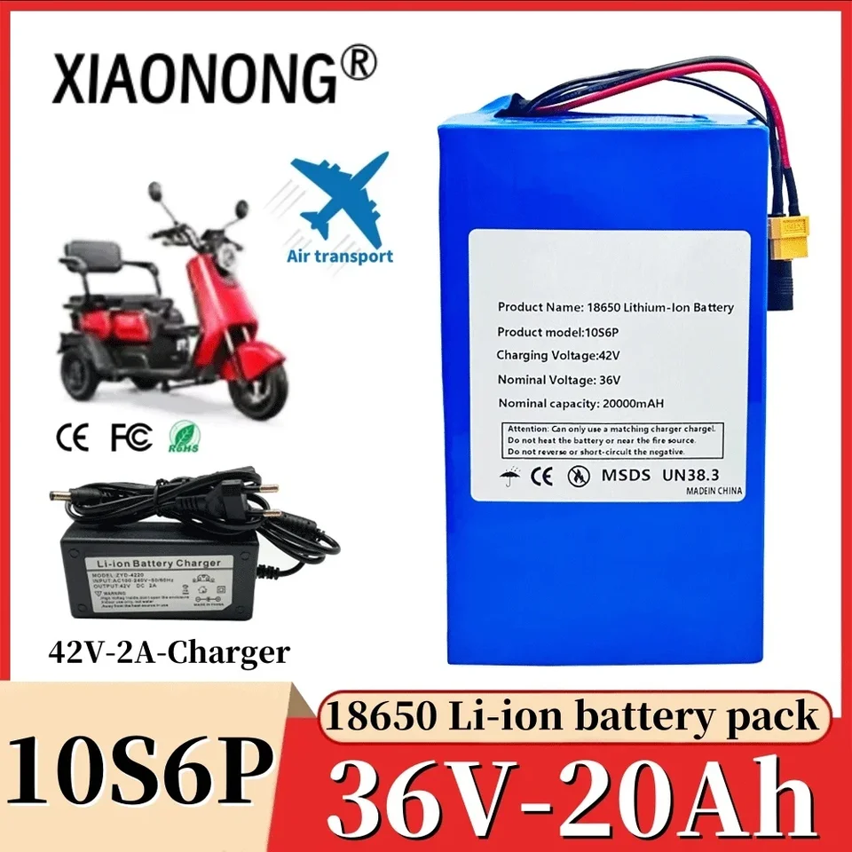 Vhodné pre bicykle, invalidné vozíky, vonkajšie motocykle, vysoký výkon, li-ion batéria 10S6P, 36v, 18650 20000 mAh+42V nabíjačka