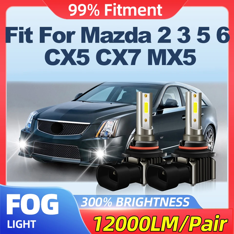 Vhodné pre Mazda 2 3 5 6 CX5 CX7 MX5 24000LM CSP Chips LED hmlové svetlá 200 W automatické hmlové žiarovky 12V 6000K Biele kanbus bez chyby