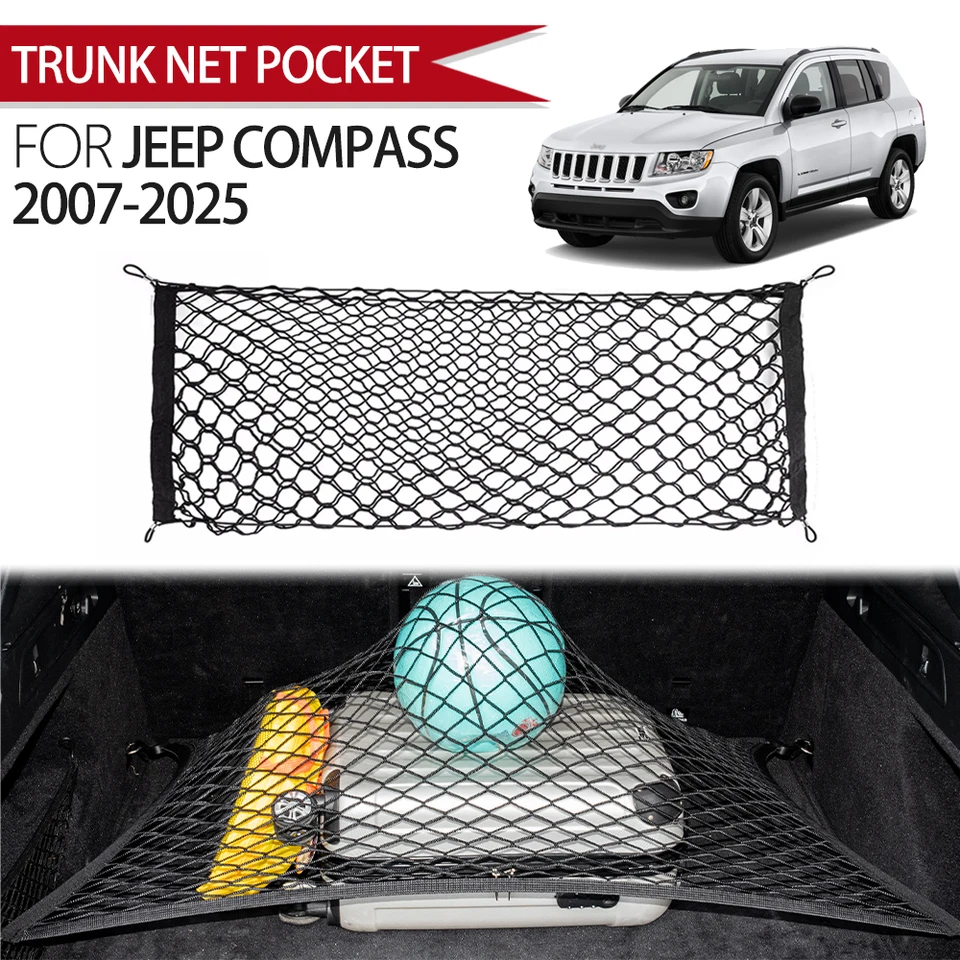 Vhodný pre Jeep Compass 2007-2025 Organizátor s čistým kmeňom nákladu, Elastic Mesh Storage Net Car Acut Accessory Storage Belt Hook