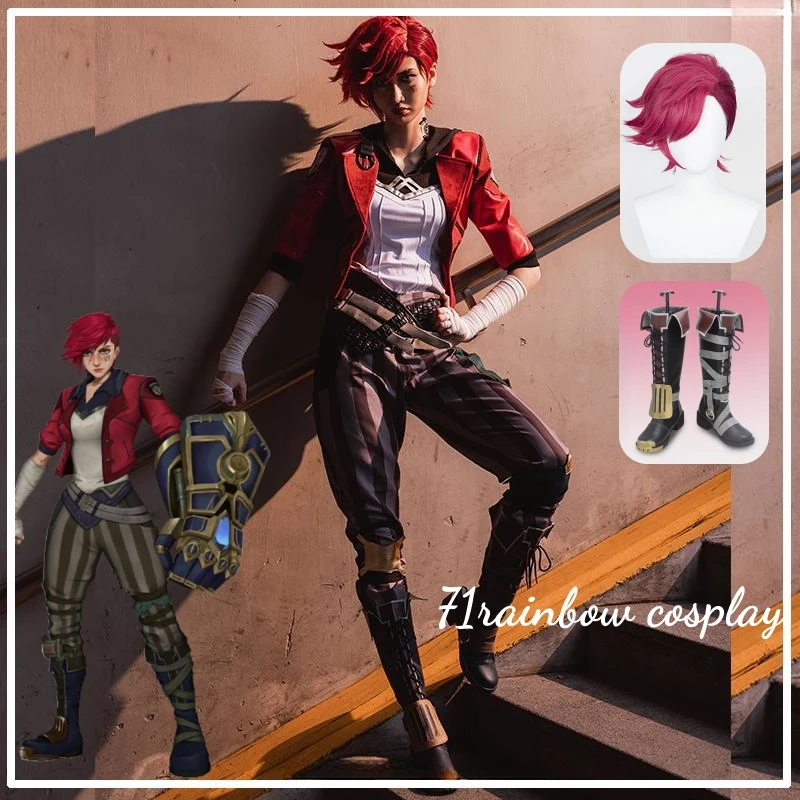VI Arcane Cosplay Arcane: lol VI Cosplay kostým vianočné roleplay uniformy súpravy kostýmy oblečenie parochňou topánky cosplay