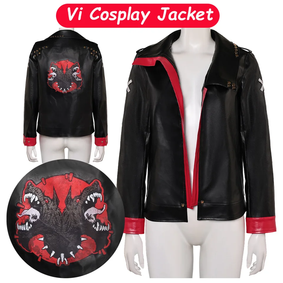 VI Arcane Cosplay bunda kostým lol Fantasia PU kožená bunda kabát Príležitostné pre ženy halloween karnevalová párty prestrojený oblek
