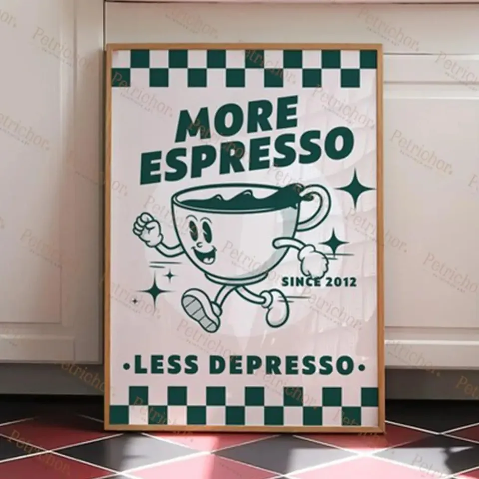 Viac espressa menej depresso funky kaviarne Coity Quotes Wall Art výtlačky plátno maľba plagáty obrázky pre kuchynskú izbu domáci dekor